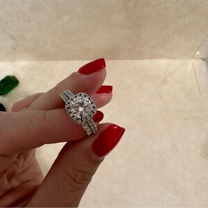 Sterling Silver Duo Engagement Ring‎ and Band Size 6